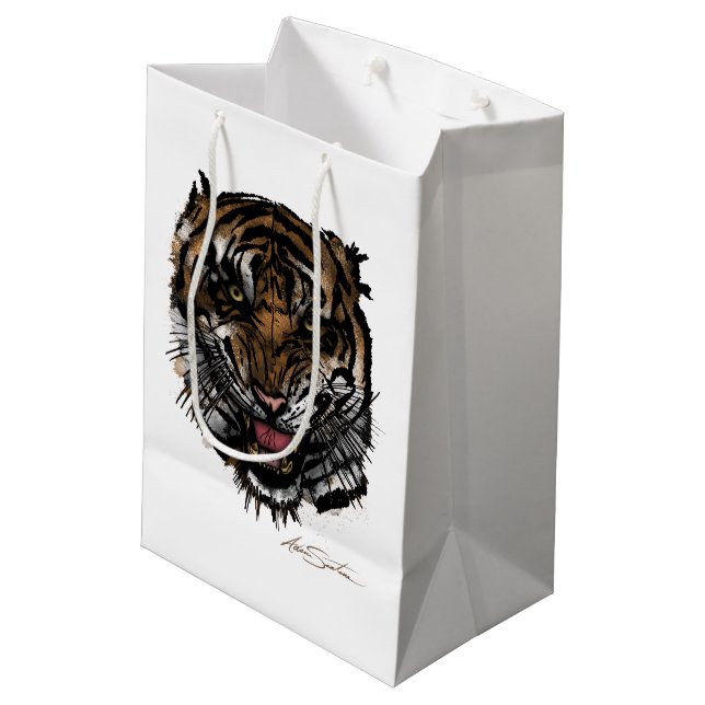 Tigergesicht (Signature-Design) Mittlere Geschenktüte (Rückseite Schrägansicht)