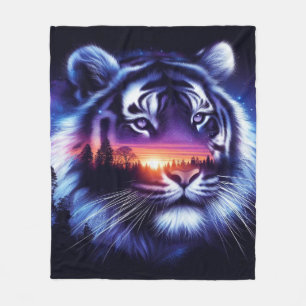 Tigergesicht und Landschaftliche Sonnenuntergangsl Fleecedecke