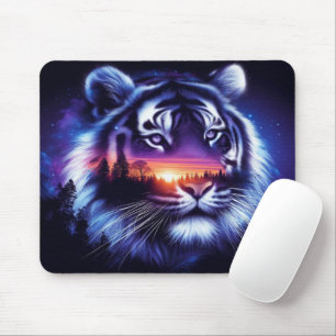 Tigergesicht und Landschaftliche Sonnenuntergangsl Mousepad
