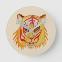 Tigergesicht Zeichnend runde (mittlere) Uhr