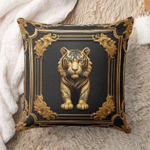 Tigergold und schwarzer Zierrahmen Kissen