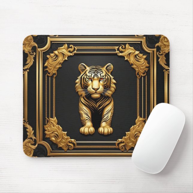 Tigergold und schwarzer Zierrahmen Mousepad (Mit Mouse)