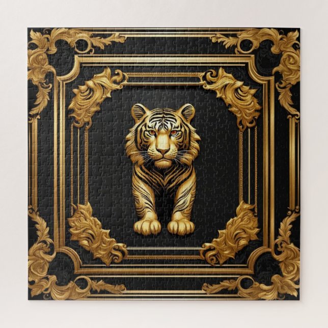 Tigergold und schwarzer Zierrahmen Puzzle (Vertikal)