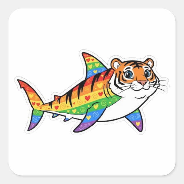 TIGERHAI QUADRATISCHER AUFKLEBER (Vorderseite)
