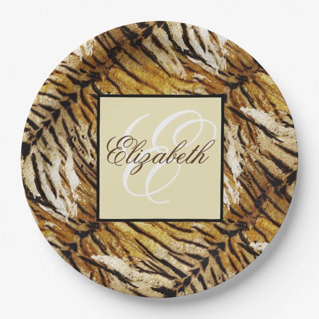 Tigerhaut, Monogramm, stylish, Tiger, gestreift, a Pappteller (Vorderseite)