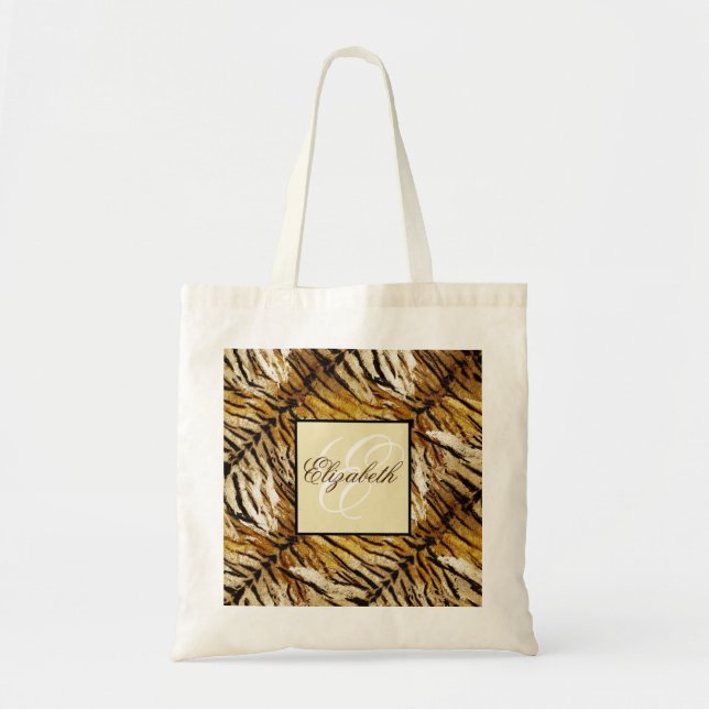 Tigerhaut, Monogramm, stylish, Tiger, gestreift Tragetasche (Vorne)