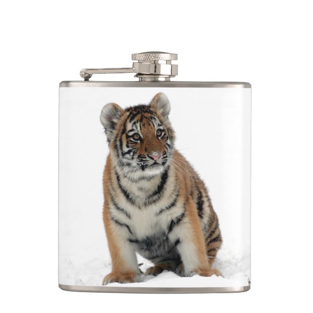 Tigerjunges im Schnee Fotografie Flachmann (Vorderseite)