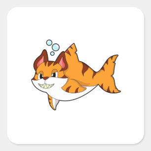 Tigerkatze als Hai im Wasser.PNG Quadratischer Aufkleber
