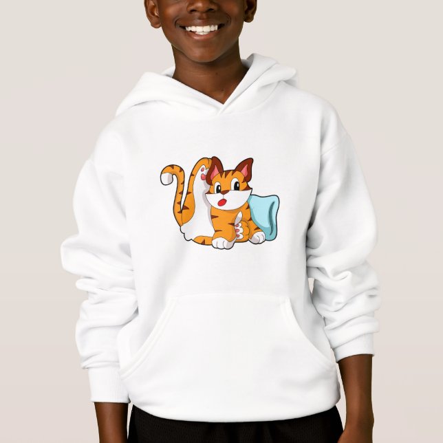 Tigerkatze mit Kissen Hoodie (Vorderseite)