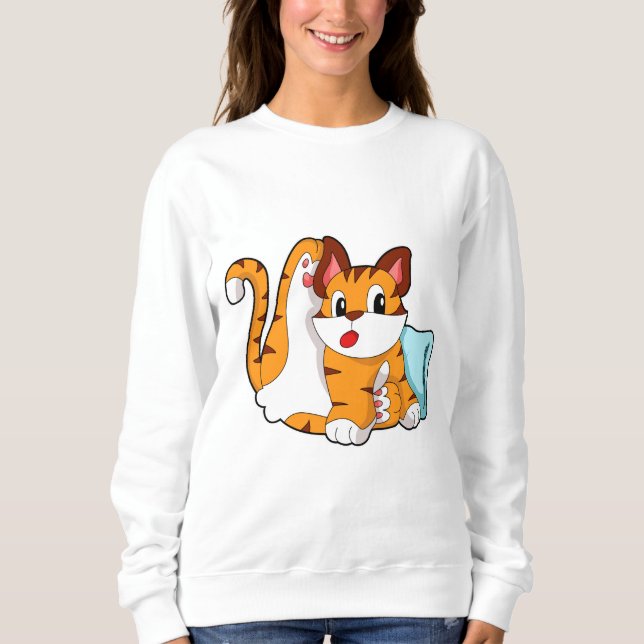 Tigerkatze mit Kissen Sweatshirt (Vorderseite)