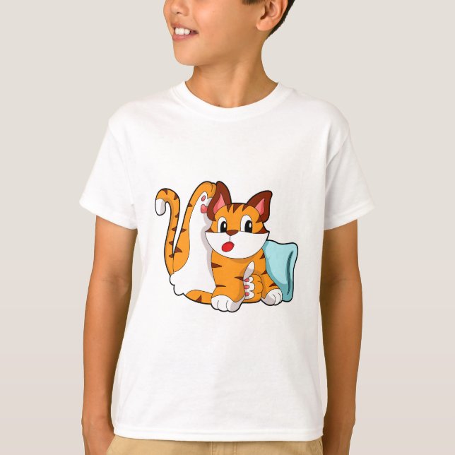 Tigerkatze mit Kissen T-Shirt (Vorderseite)