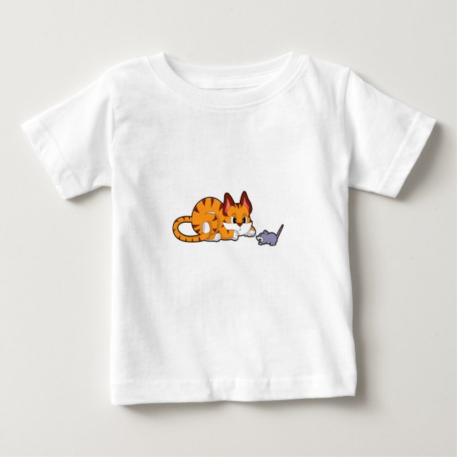Tigerkatze mit Maus Baby T-shirt (Vorderseite)