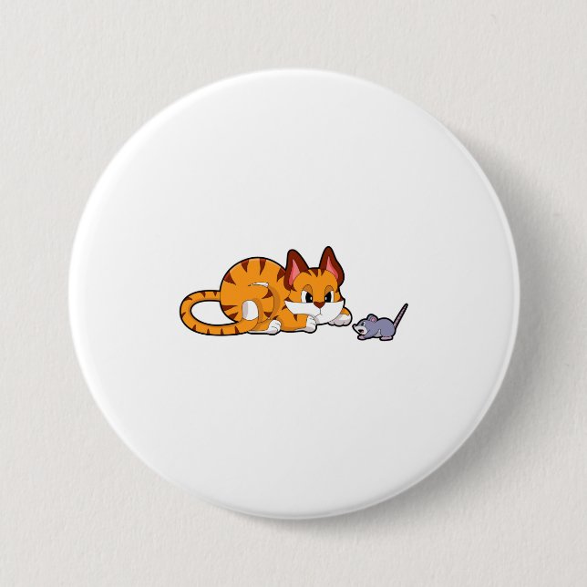 Tigerkatze mit Maus Button (Vorderseite)