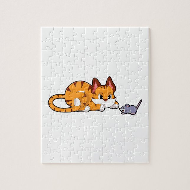 Tigerkatze mit Maus Puzzle (Vertikal)