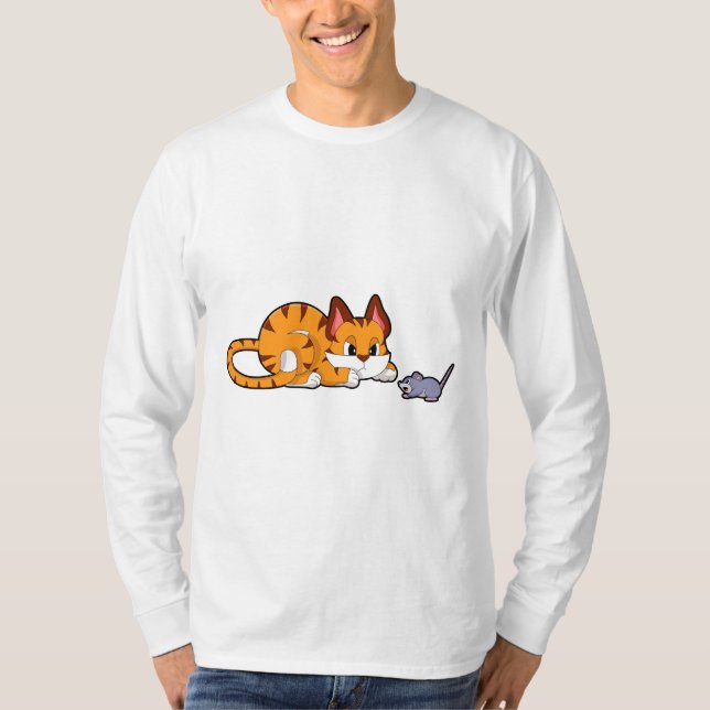 Tigerkatze mit Maus T-Shirt (Vorderseite)