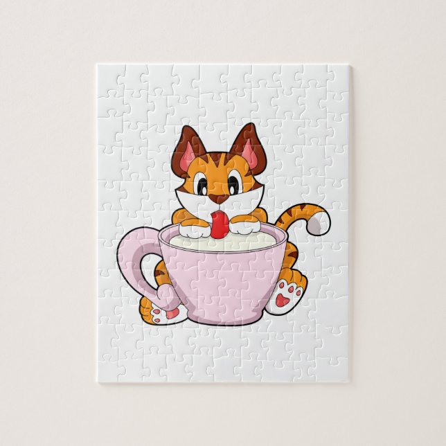 Tigerkatze mit Milchcup.PNG Puzzle (Vertikal)
