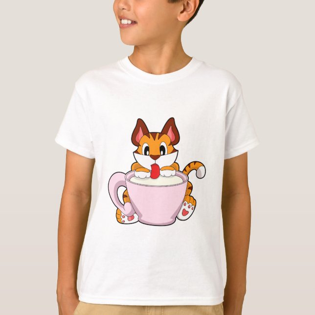 Tigerkatze mit Milchcup.PNG T-Shirt (Vorderseite)
