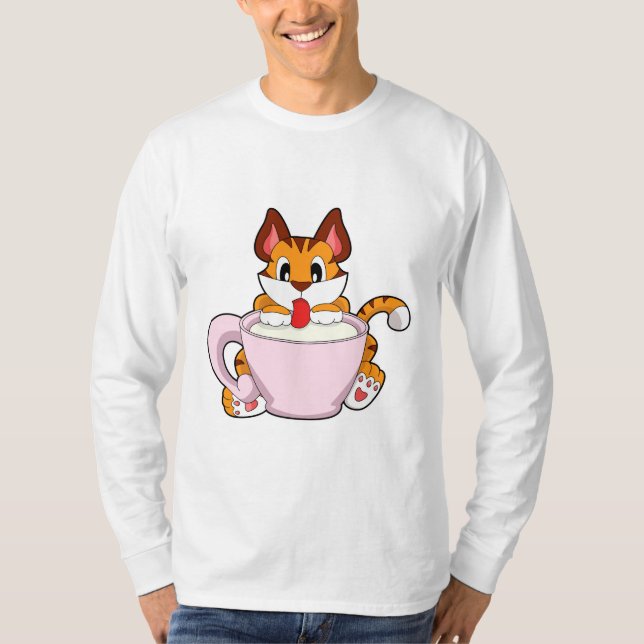 Tigerkatze mit Milchcup.PNG T-Shirt (Vorderseite)