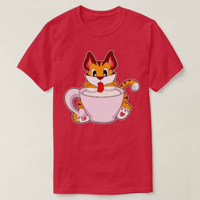 Tigerkatze mit Milchcup T-Shirt (Design vorne)