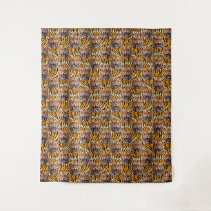 Tigerkopf auf Tigerfell-Tierdruck-Design Wandteppich