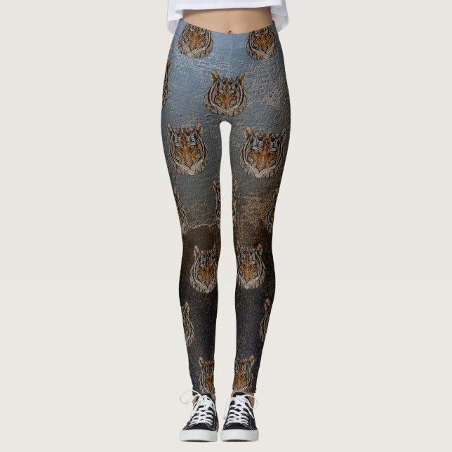 Tigerkopf, Gesicht, Lederblick Leggings (Vorderseite)