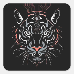 Tigerkopf-Illustration Quadratischer Aufkleber