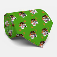 Tigerkopf mit Paw-Druck auf grüner Necktie