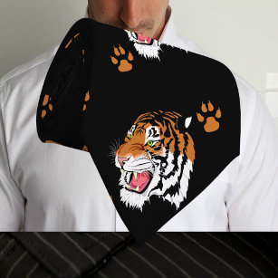 Tigerkopf mit Paw-Druck auf schwarzen Necktie Krawatte