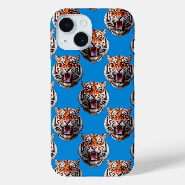 Tigerkopf-Musterdesign Blau  Case-Mate iPhone Hülle (Rückseite)