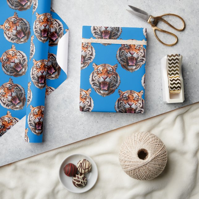 Tigerkopf-Musterdesign Blau  Geschenkpapier (Kunsthandwerk)