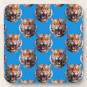 Tigerkopf-Musterdesign Blau  Getränkeuntersetzer