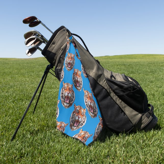 Tigerkopf-Musterdesign Blau  Golfhandtuch (Gras)