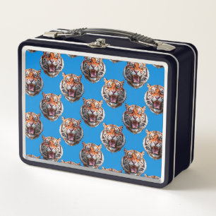 Tigerkopf-Musterdesign Blau  Metall Brotdose