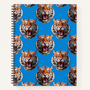 Tigerkopf-Musterdesign Blau Notizbuch