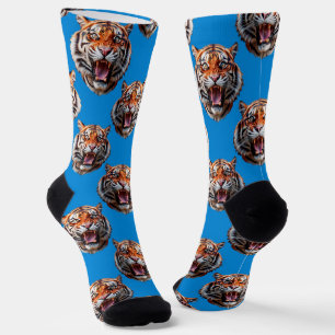 Tigerkopf-Musterdesign Blau Socken