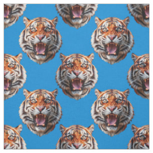 Tigerkopf-Musterdesign Blau Stoff