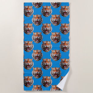 Tigerkopf-Musterdesign Blau Strandtuch