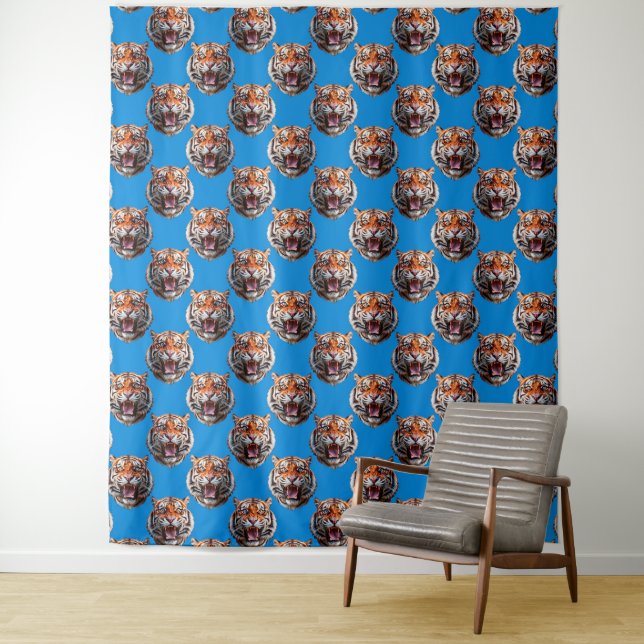 Tigerkopf-Musterdesign Blau  Wandteppich (Beispiel)