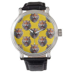 Tigerkopf-Musterdesign gelb  Armbanduhr
