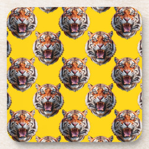 Tigerkopf-Musterdesign Gelb  Getränkeuntersetzer