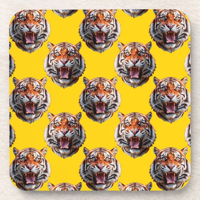 Tigerkopf-Musterdesign Gelb  Getränkeuntersetzer (Vorderseite)