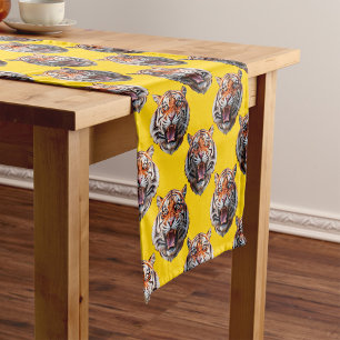 Tigerkopf-Musterdesign gelb Kurzer Tischläufer