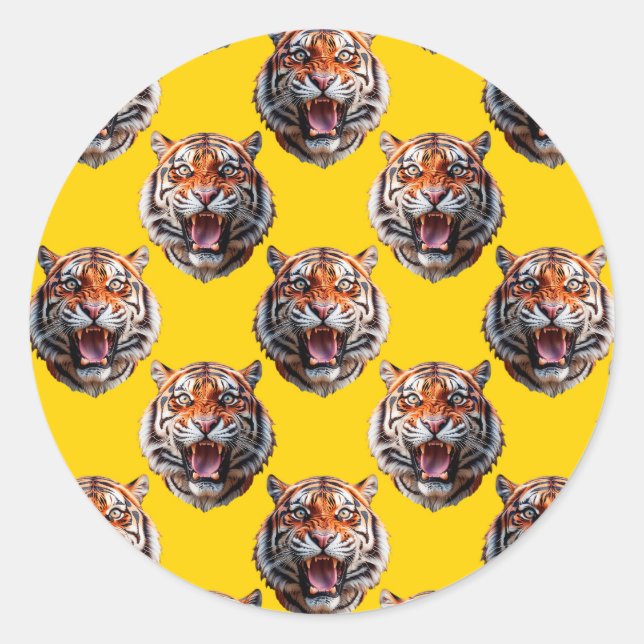 Tigerkopf-Musterdesign gelb  Runder Aufkleber (Vorderseite)