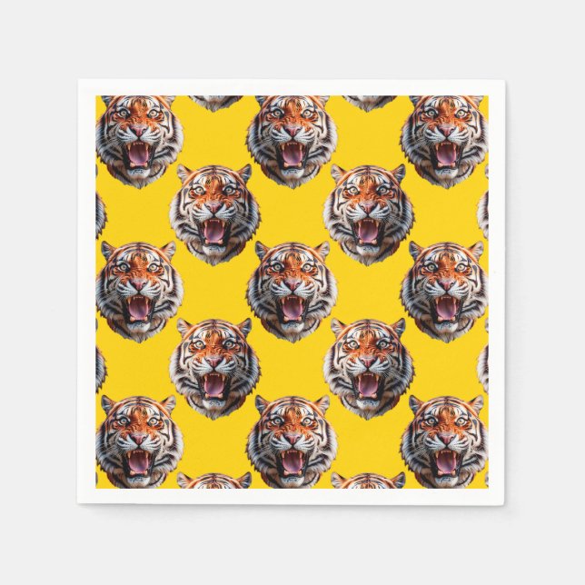 Tigerkopf-Musterdesign Gelb  Serviette (Vorderseite)