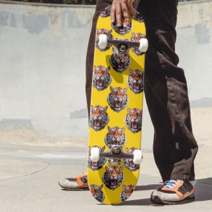 Tigerkopf-Musterdesign Gelb Skateboard