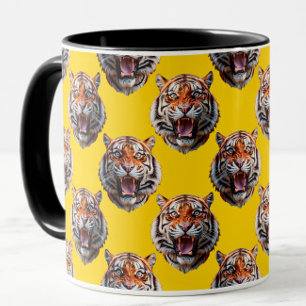 Tigerkopf-Musterdesign gelb Tasse