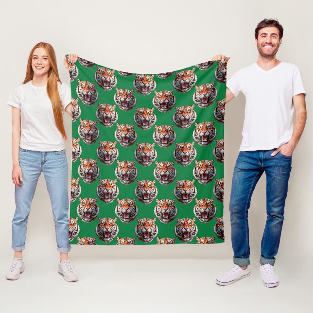 Tigerkopf-Musterdesign Grün  Fleecedecke (Von Creator hochgeladen)