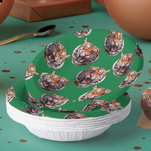 Tigerkopf-Musterdesign Grün  Pappteller (Von Creator hochgeladen)