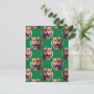Tigerkopf-Musterdesign Grün Postkarte