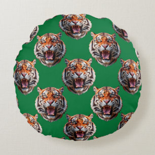 Tigerkopf-Musterdesign Grün  Rundes Kissen